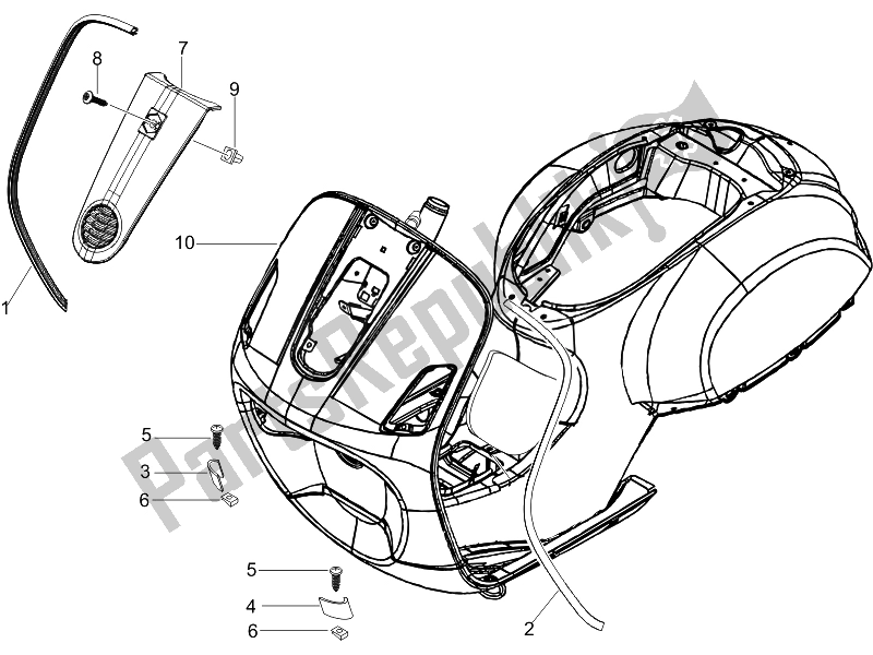 Toutes les pièces pour le Bouclier Avant du Vespa LX 150 4T USA 2007