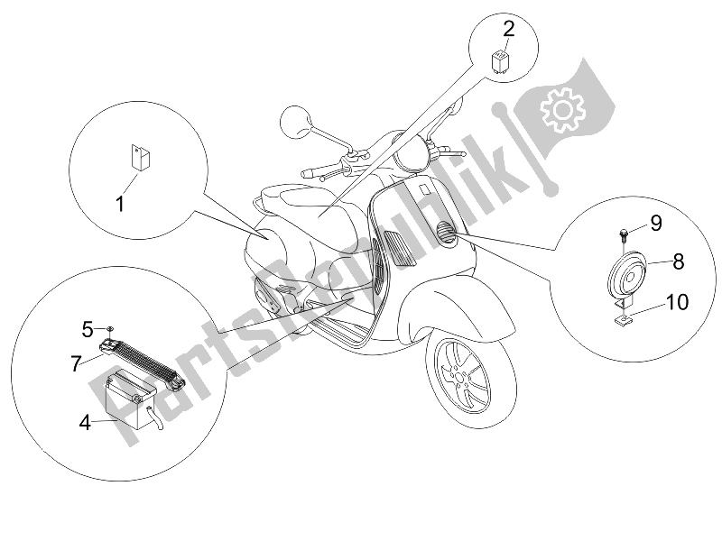 All parts for the Remote Control Switches - Battery - Horn of the Vespa Granturismo 200 L USA 2006