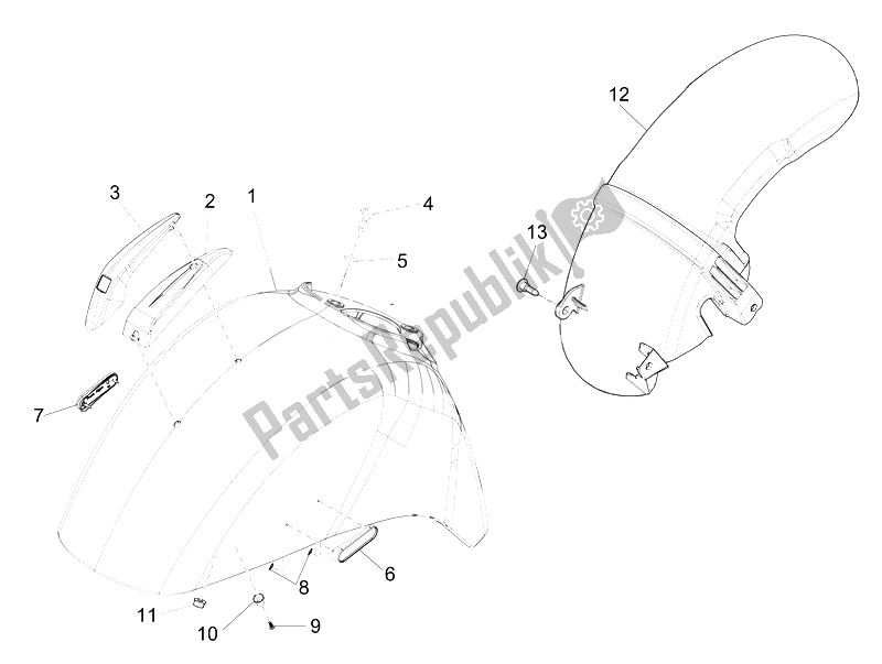 Todas las partes para Carcasa De La Rueda - Guardabarros de Vespa Vespa GTS Super 150 IE 4T 3V Asia 2014