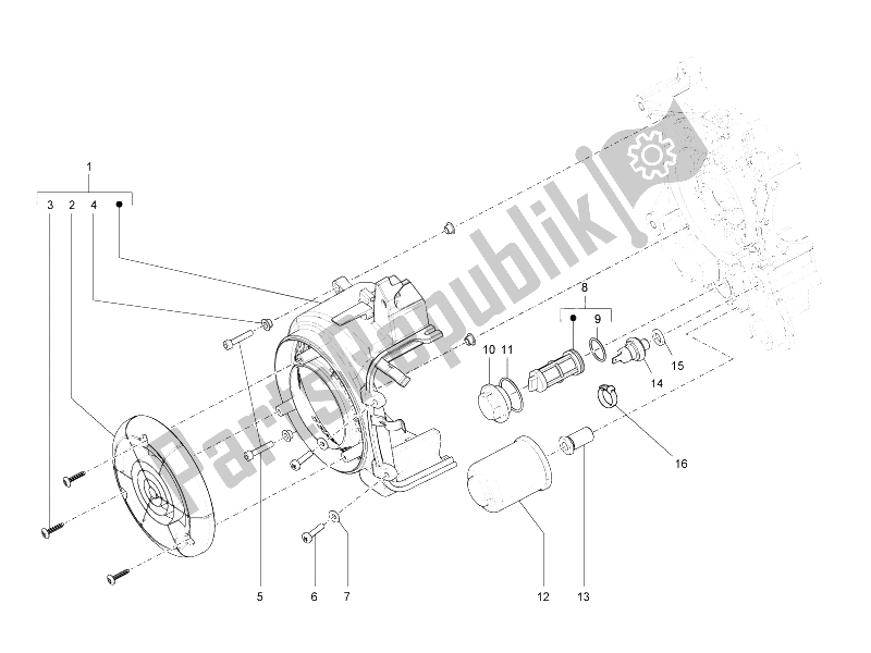 Toutes les pièces pour le Couvercle Magnéto Volant - Filtre à Huile du Vespa S 150 4T 2V IE E3 College 2009