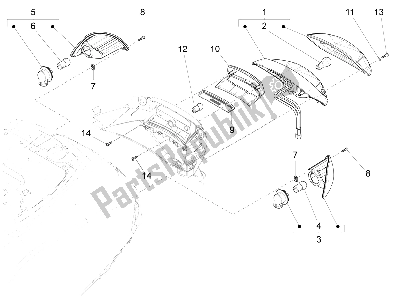 Tutte le parti per il Fanali Posteriori - Indicatori Di Direzione del Vespa LT 150 4T 3V IE 2014