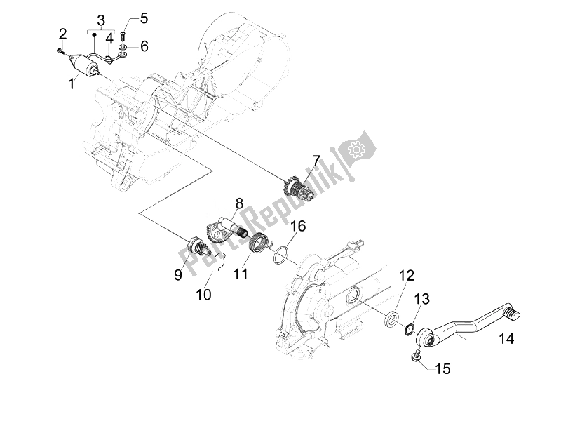 All parts for the Stater - Electric Starter of the Vespa Sprint 50 4T 2V 25 KMH B NL 2014