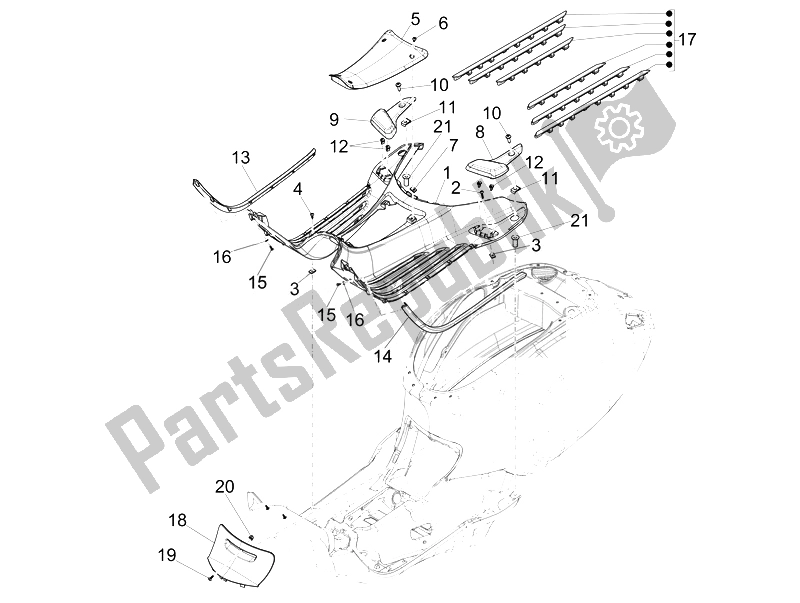 Todas las partes para Cubierta Central - Reposapiés de Vespa Vespa Primavera 50 4T 4V EU 2014