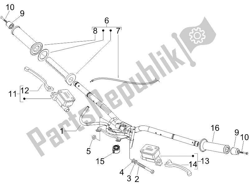 Toutes les pièces pour le Guidon - Master Cil. Du Vespa GTV 125 4T E3 UK 2006