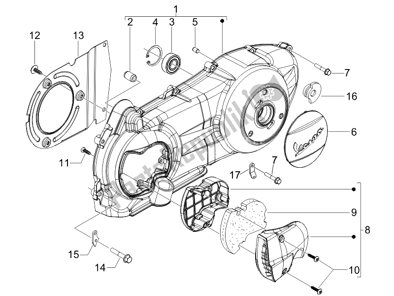 Toutes les pièces pour le Couvercle De Carter - Refroidissement Du Carter du Vespa GTS 125 4T E3 2007