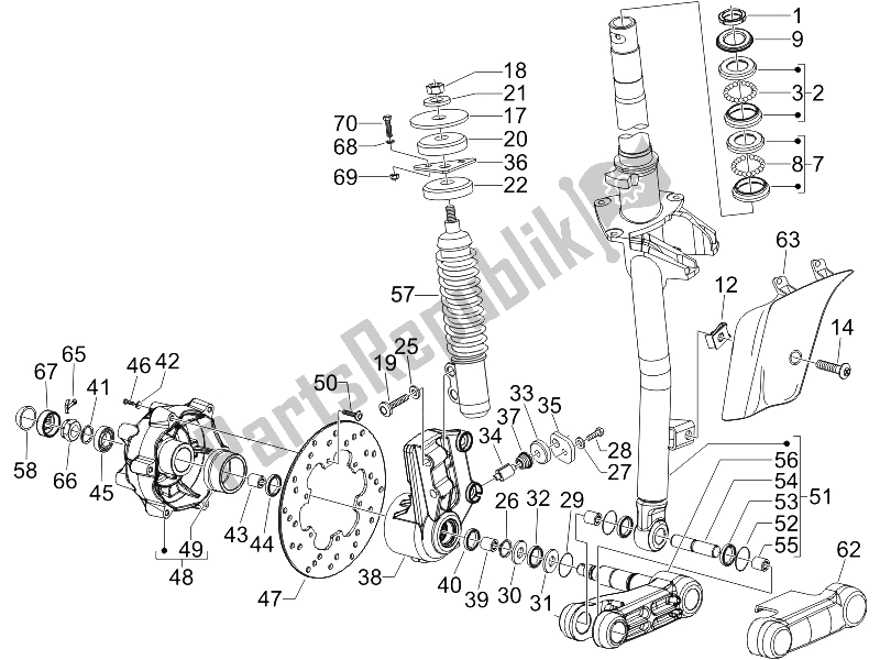All parts for the Fork/steering Tube - Steering Bearing Unit of the Vespa LX 150 4T USA 2006