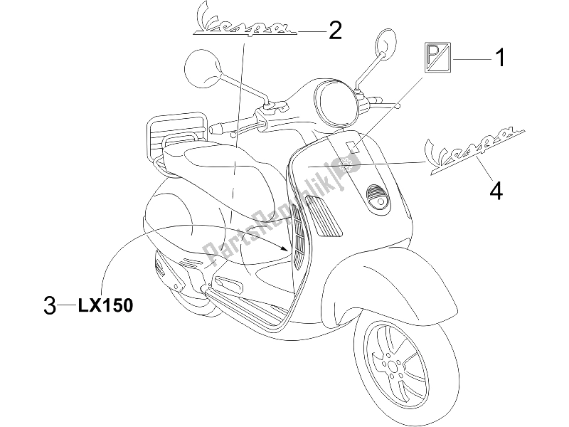 Toutes les pièces pour le Plaques - Emblèmes du Vespa LX 150 4T 2006