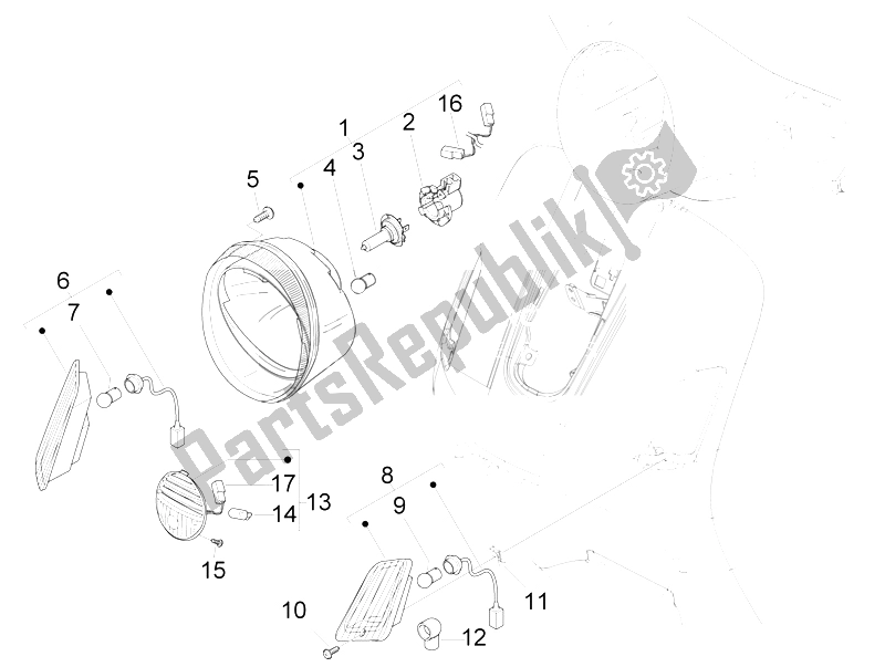 All parts for the Front Headlamps - Turn Signal Lamps of the Vespa GTS 250 IE China 2011