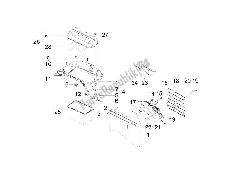 Toutes les pièces pour le Capot Arrière - Protection Contre Les éclaboussures du Vespa LXV 150 4T USA 2009
