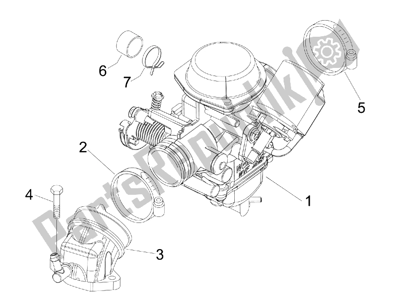 All parts for the Carburettor, Assembly - Union Pipe of the Vespa GTS 125 4T E3 UK 2007