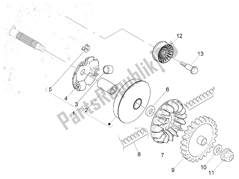 Tutte le parti per il Puleggia Motrice del Vespa Granturismo 200 L USA 2006