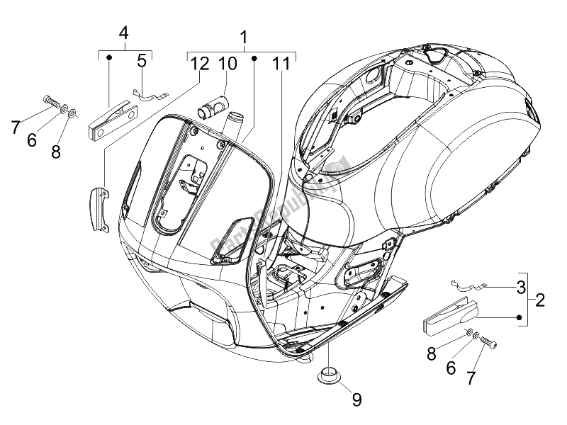 Toutes les pièces pour le Cadre / Carrosserie du Vespa GTV 125 4T Navy E3 2007