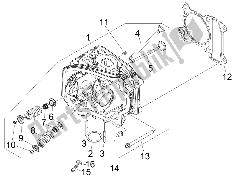 All parts for the Head Unit - Valve of the Vespa Sprint 50 4T 2V 25 KMH B NL 2014