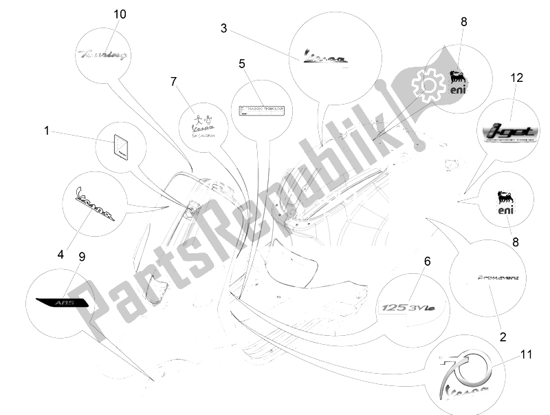 Todas las partes para Placas - Emblemas de Vespa Vespa 125 4T 3V IE Primavera EU 2014