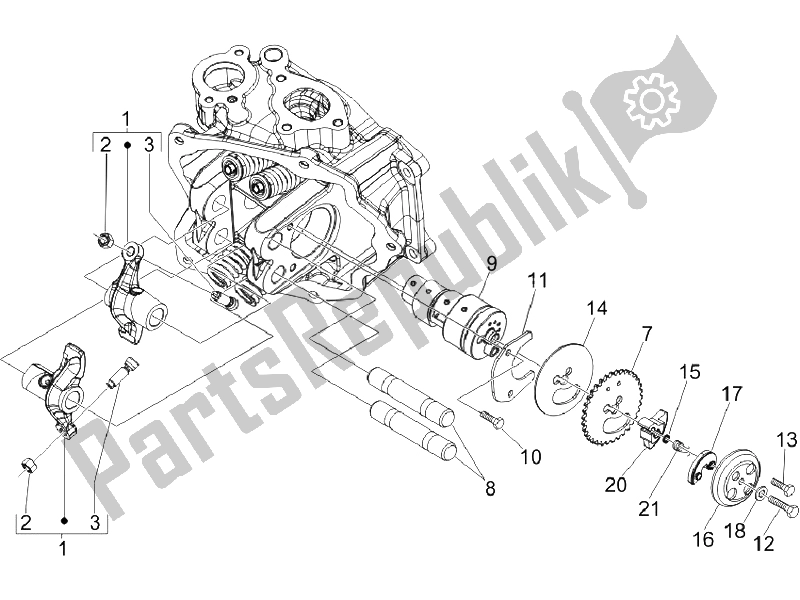 All parts for the Rocking Levers Support Unit of the Vespa S 125 4T IE E3 Vietnam 2011