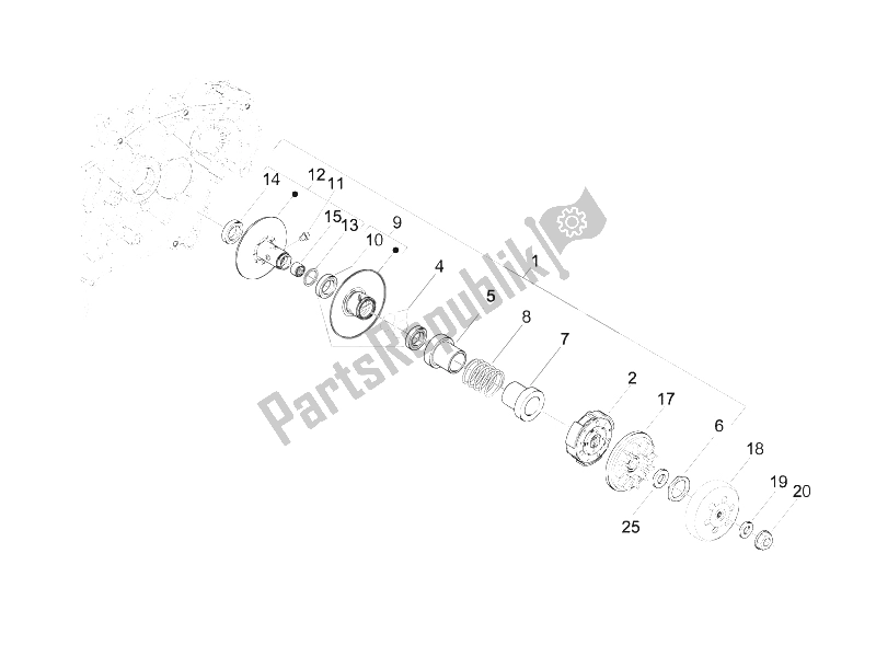 All parts for the Driven Pulley of the Vespa LXV 150 4T USA 2009