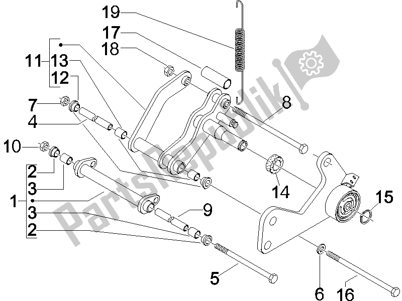 All parts for the Swinging Arm of the Vespa Granturismo 125 L E3 2006