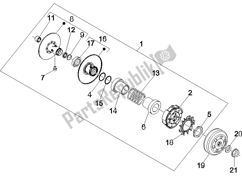 Todas las partes para Polea Conducida de Vespa GTS 250 2005