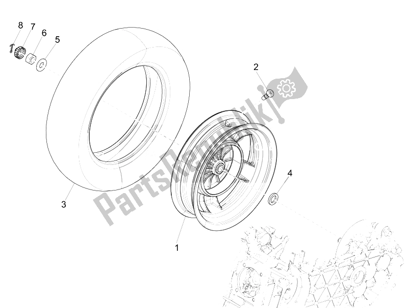 All parts for the Rear Wheel of the Vespa Vespa 125 4T 3V IE Primavera EU 2014