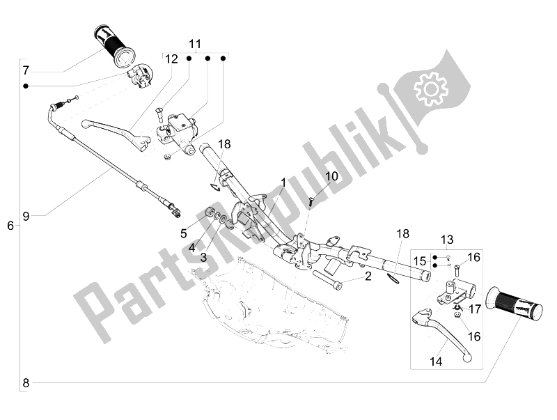 Toutes les pièces pour le Guidon - Master Cil. Du Vespa Sprint 50 4T 2V 25 KMH B NL 2014