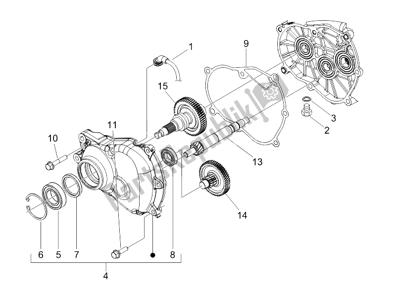 All parts for the Reduction Unit of the Vespa GTV 125 4T E3 UK 2006