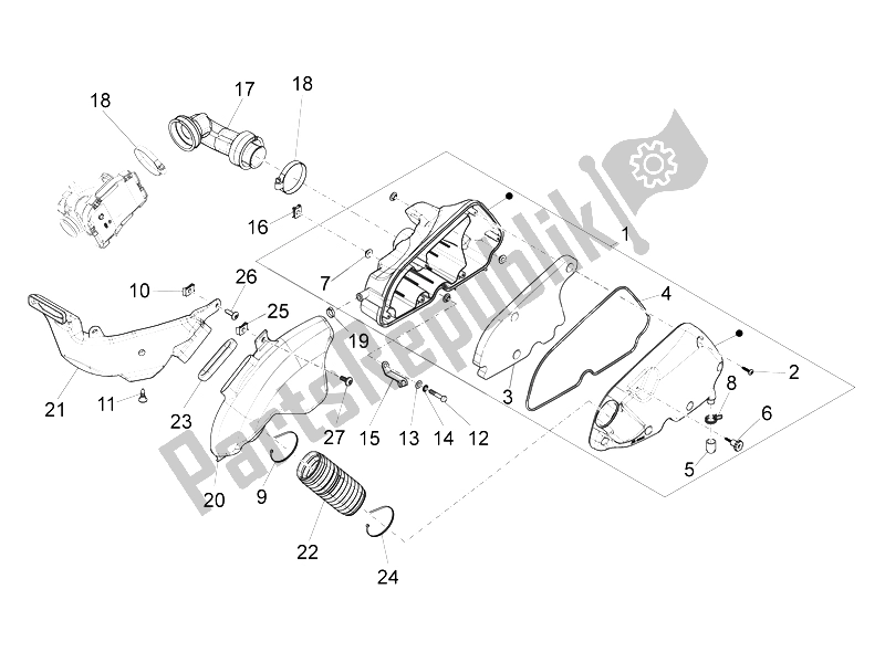 All parts for the Air Filter of the Vespa S 125 4T 3V E3 IE Vietnam 2012