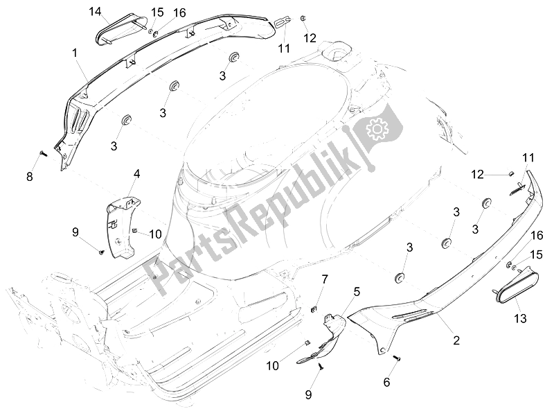 Toutes les pièces pour le Couvercle Latéral - Spoiler du Vespa GTS 300 IE ABS Super China 2014