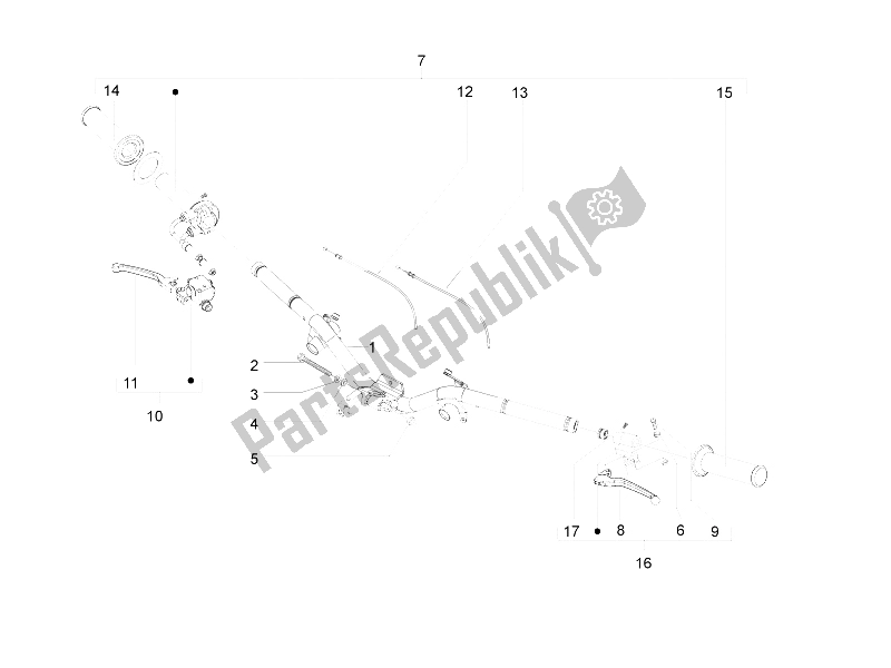 All parts for the Handlebars - Master Cil. Of the Vespa LX 125 4T 2V IE E3 Taiwan 2011
