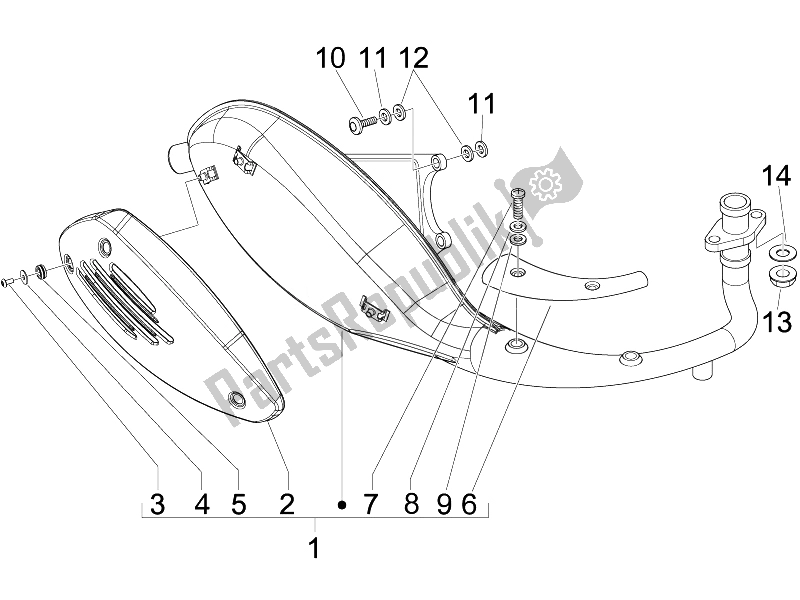 Alle onderdelen voor de Geluiddemper van de Vespa S 150 4T USA 2007