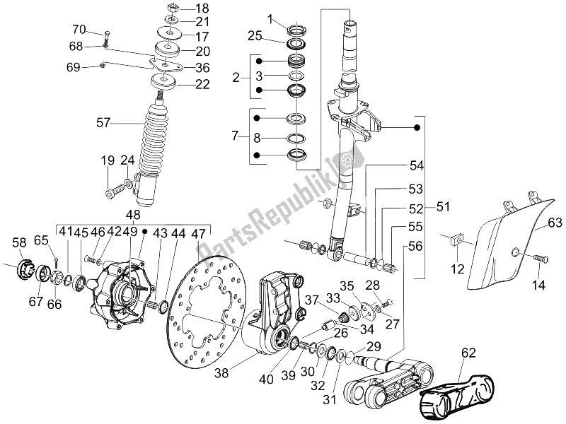 All parts for the Fork/steering Tube - Steering Bearing Unit of the Vespa LX 150 4T IE E3 2009