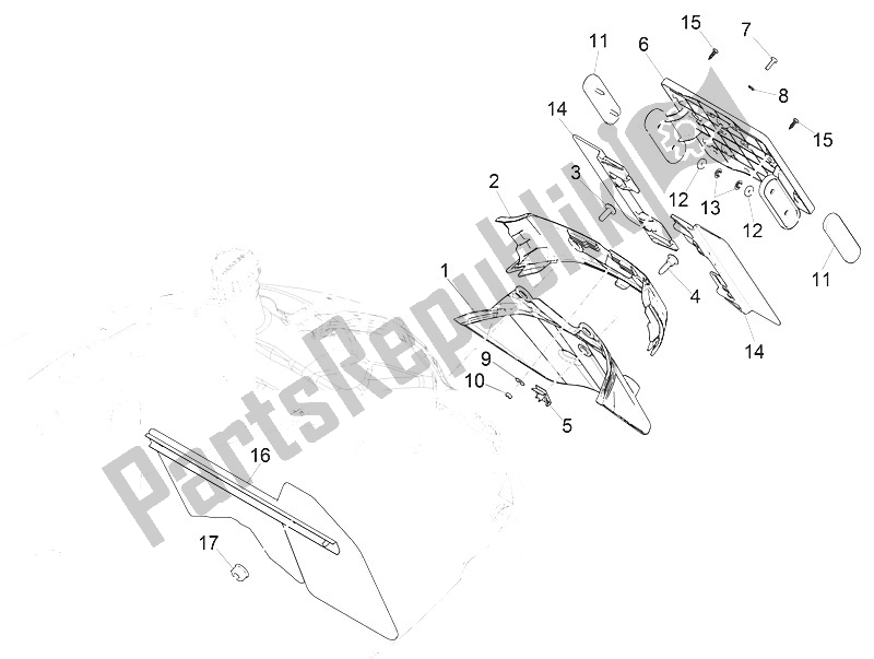 All parts for the Rear Cover - Splash Guard of the Vespa Vespa GTS 125 4T E4 ABS EU 2016