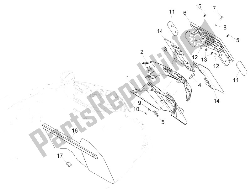 Todas las partes para Cubierta Trasera - Protector Contra Salpicaduras de Vespa Vespa GTS 150 4T E4 ABS EU 2016