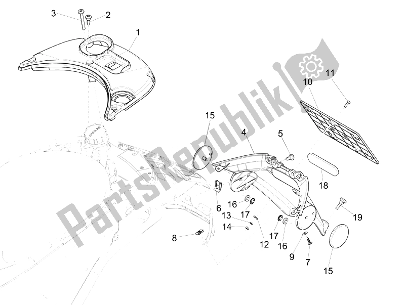 All parts for the Rear Cover - Splash Guard of the Vespa Primavera 50 2T 2014