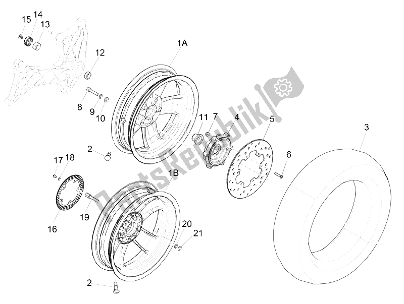 All parts for the Rear Wheel of the Vespa GTS 300 IE 2012