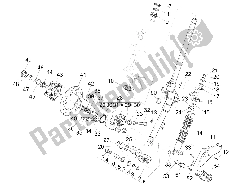 All parts for the Fork/steering Tube - Steering Bearing Unit of the Vespa Primavera 50 2T 2014