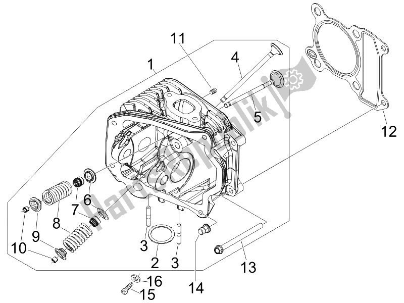 All parts for the Head Unit - Valve of the Vespa LX 50 4T 2V 25 KMH NL 2010