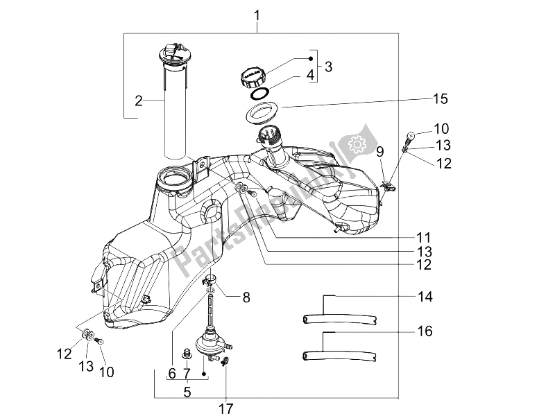 Tutte le parti per il Serbatoio Di Carburante del Vespa Granturismo 125 L E3 2006