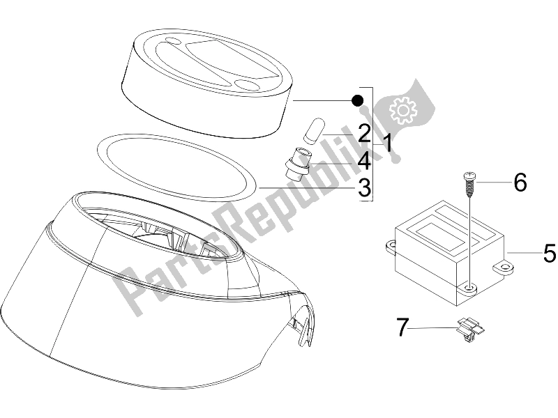 All parts for the Meter Combination-dashbord of the Vespa GTV 125 4T E3 UK 2006