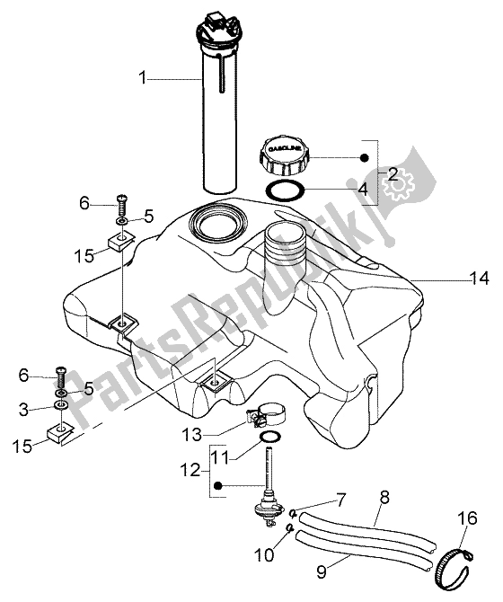 All parts for the Fuel Tank of the Vespa LX 125 2005