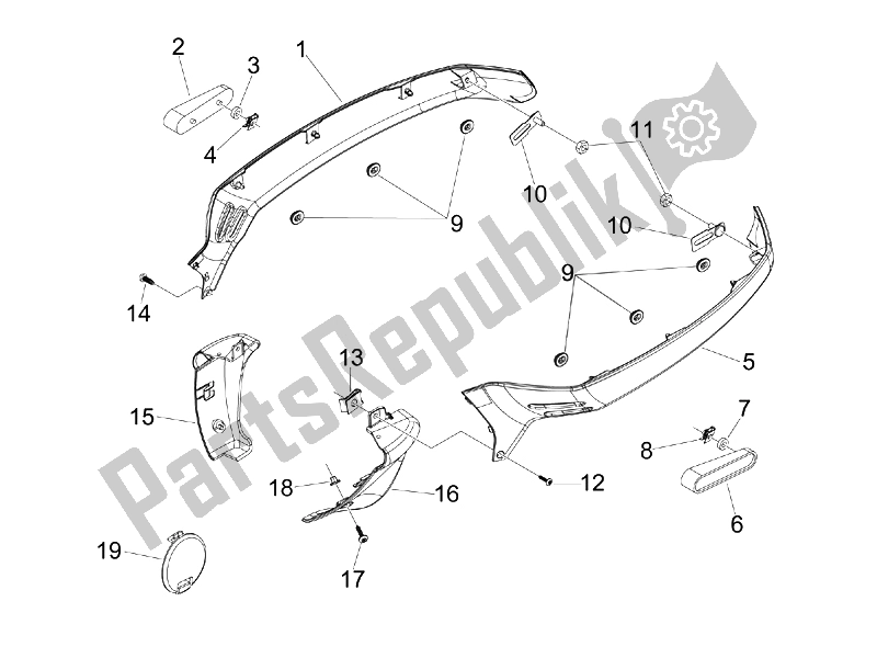 Tutte le parti per il Coperchio Laterale - Spoiler del Vespa GTV 250 IE USA 2007