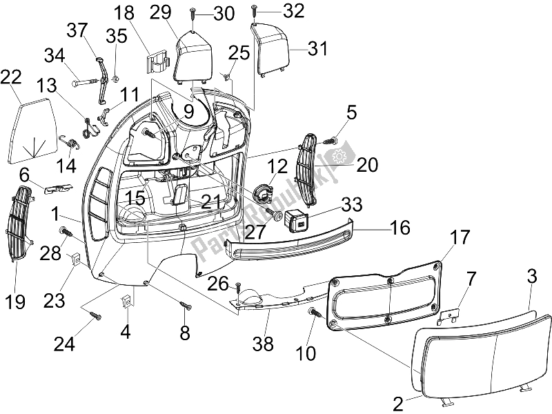 All parts for the Front Glove-box - Knee-guard Panel of the Vespa GTV 125 4T E3 2006