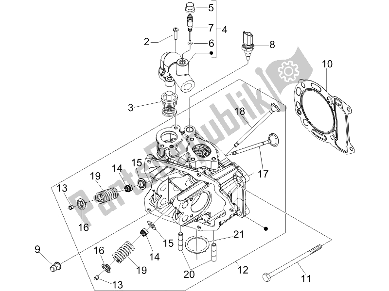 All parts for the Head Unit - Valve of the Vespa GTV 250 IE 2006