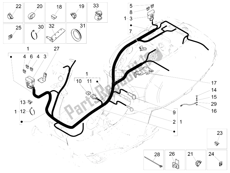 All parts for the Main Cable Harness of the Vespa LXV 125 4T 3V E3 Vietnam 2014