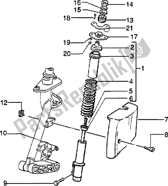 Toutes les pièces pour le Couvercle D'amortisseur Avant du Vespa ET2 50 1997