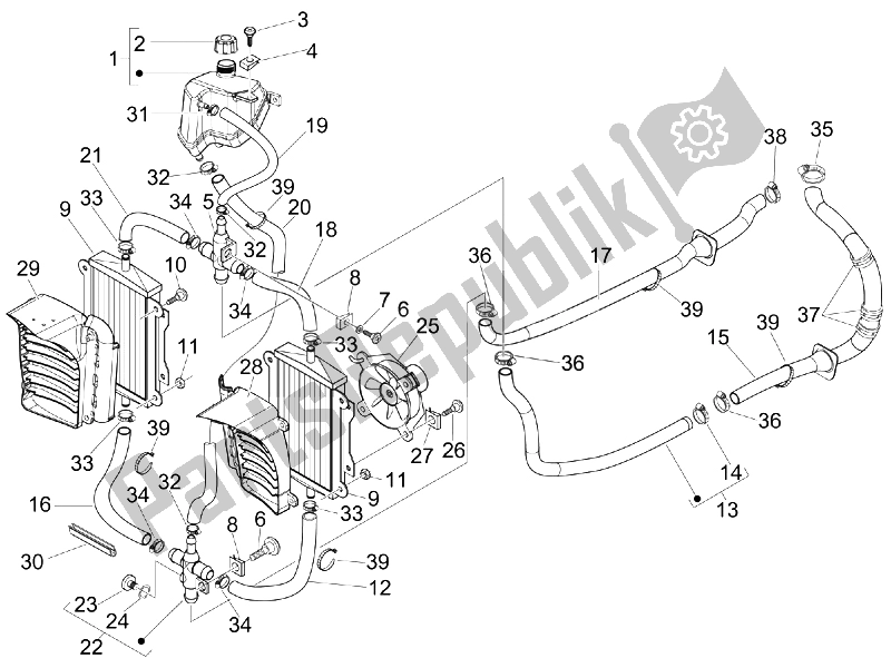 Todas las partes para Sistema De Refrigeración de Vespa GTS 300 IE USA 2009