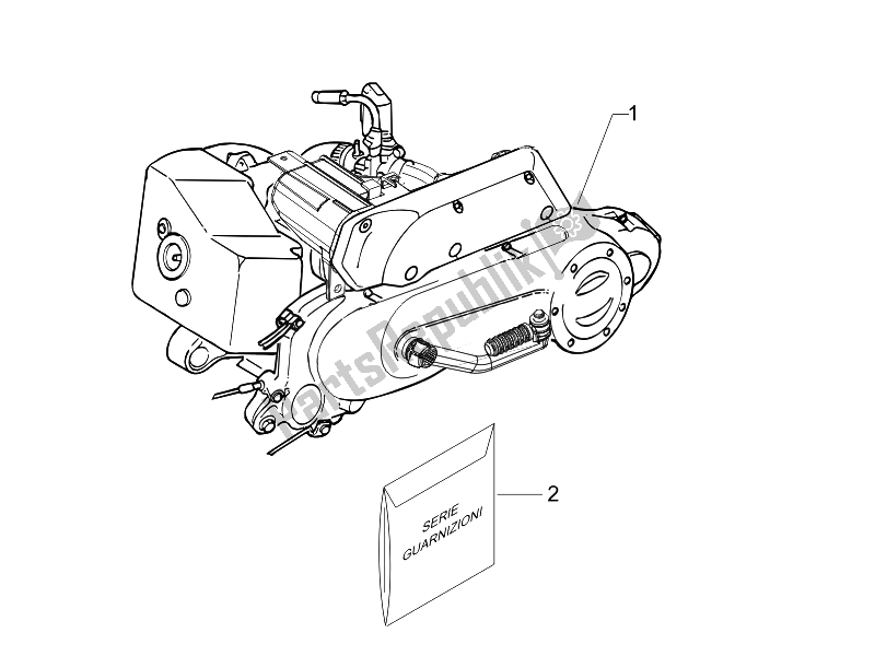 All parts for the Engine, Assembly of the Vespa LX 50 2T E2 Touring 30 KMH 2010