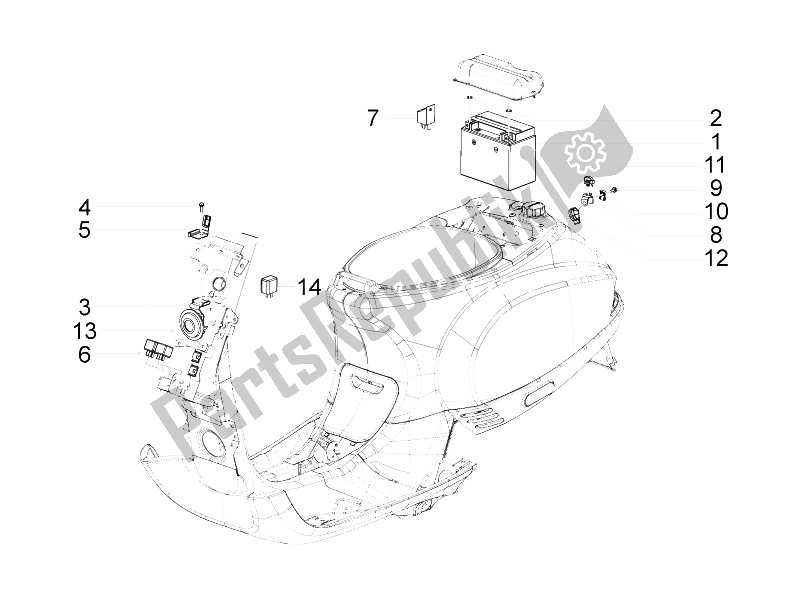 All parts for the Remote Control Switches - Battery - Horn of the Vespa S 150 4T 2V E3 Taiwan 2011
