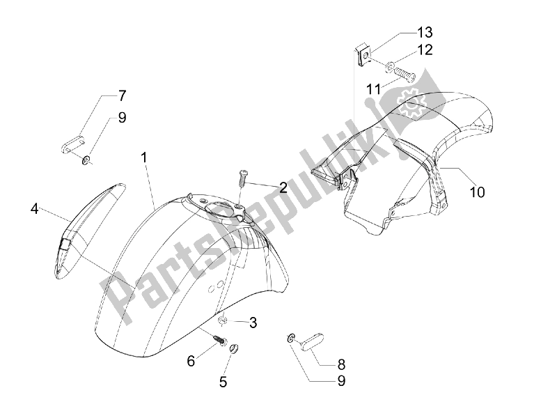 Toutes les pièces pour le Logement De Roue - Garde-boue du Vespa GTS 300 IE USA 2009