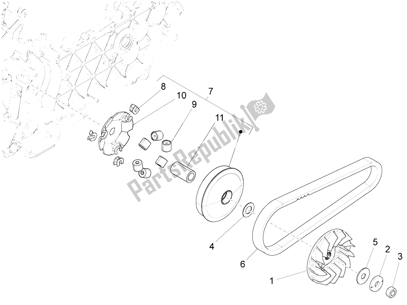 All parts for the Driving Pulley of the Vespa 125 4T 3V IE Primavera 2014