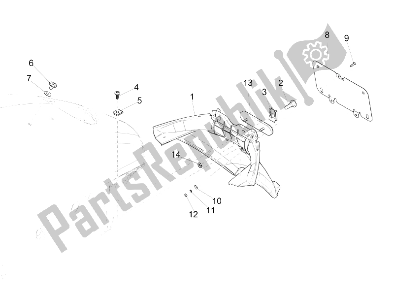 Toutes les pièces pour le Capot Arrière - Protection Contre Les éclaboussures du Vespa 946 150 4T 3V ABS Armani USA 2015